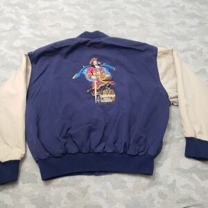 Vintage Captain Morgan Jacket Mens Large Blue Bomber Snap Up Embroidered